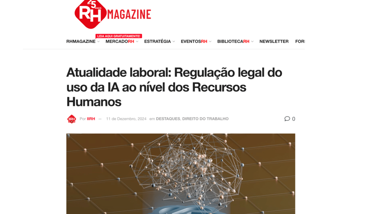 Atualidade laboral: Regulação legal do uso da IA ao nível dos Recursos Humanos