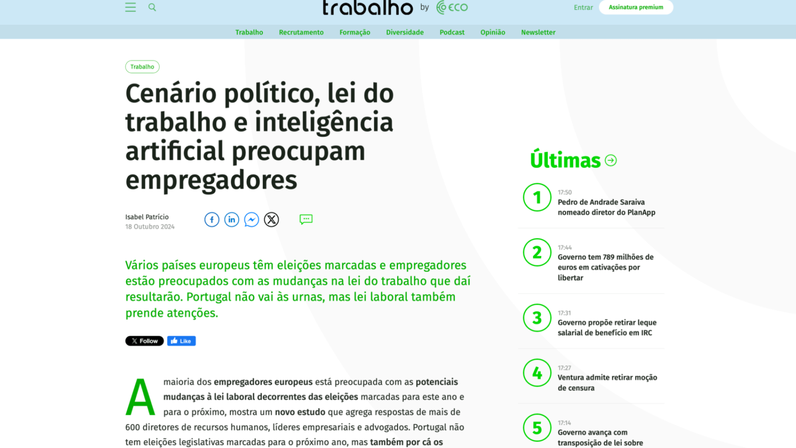 Cenário político, lei do trabalho e inteligência artificial preocupam empregadores