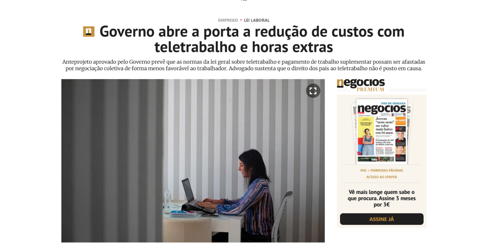 Governo abre a porta a redução de custos com teletrabalho e horas extras